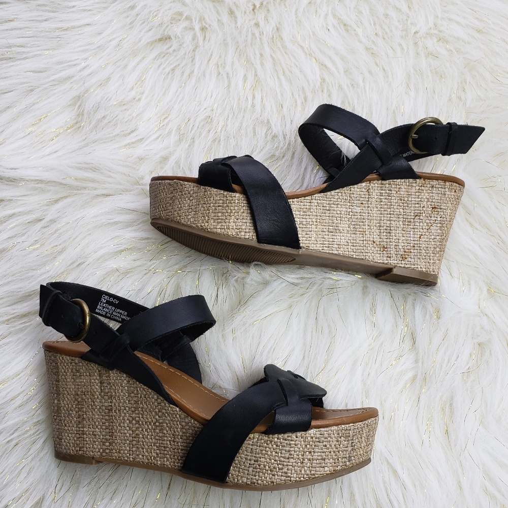 Crown Vintage Cielo Wedge Sandal Black Sz 7M